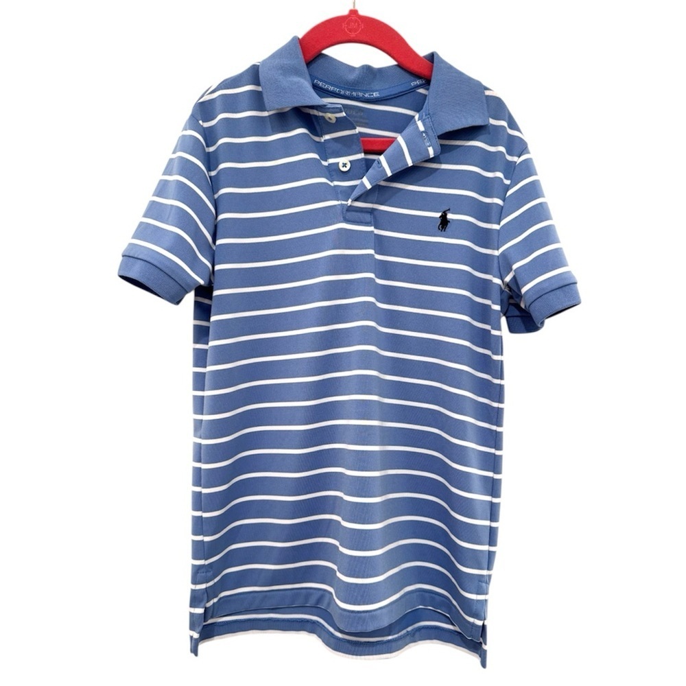 LA1. Ralph Lauren Performance Boy’s Striped Blue and White Polo Shirt Collared